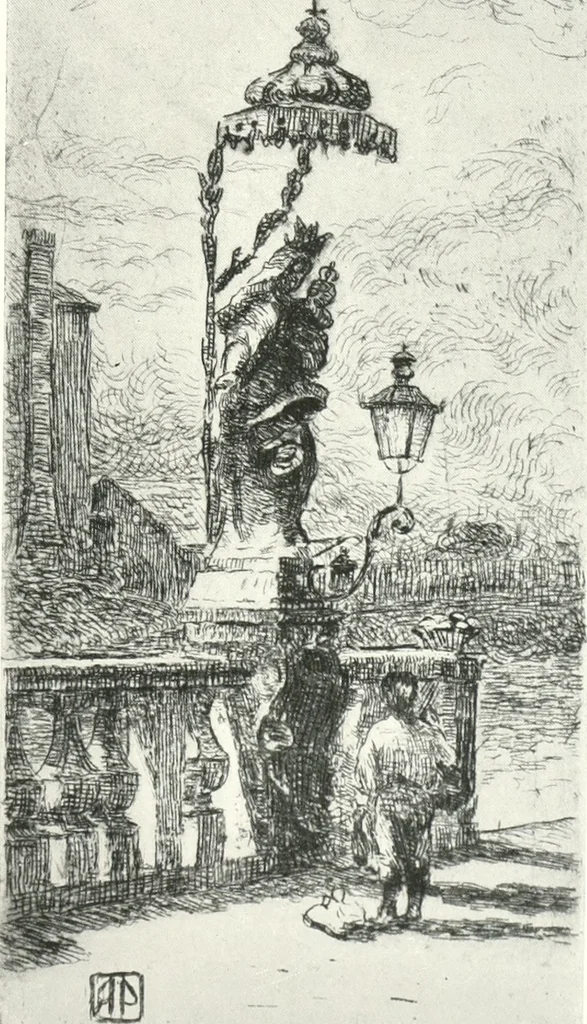 An illustration from Acquafortisti italiani; reccolta di acqueforti, acquetine, puntesecche, maniera nera, di 150 artisti. Acquafortistes italiens; recueil de eauxfortes, acqua-tintas, pointes-sèches, façon noire, de 150 artistes, 1922, leaf 92