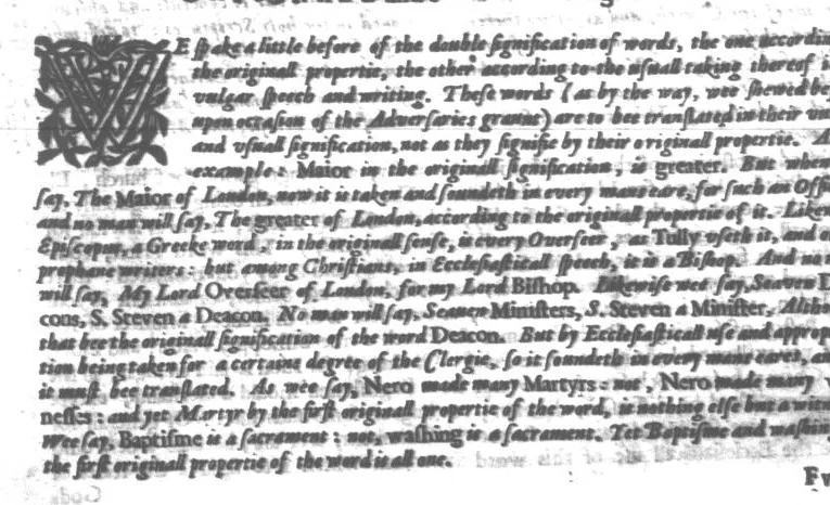 An illustration from [A defense of the sincere and trve translation of the Holy Scriptvres into the English tongve, against the manifold cavils, frivolous quarrels, and impudent slanders of Gregorie Martin .., 1633, leaf 21