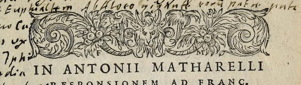 An illustration from Ad Franc. Hotomani Franco-Galliam Antonii Matharelli ... responsio : in qua agitur de initio Regni Fra[n]ciae, successione regum, publicis negotiis, & politia, ex fide Annalium nostrorum, Germaniaeque, & aliarum gentium, Graecísque & Latinis scriptoribus., 1575, leaf 179