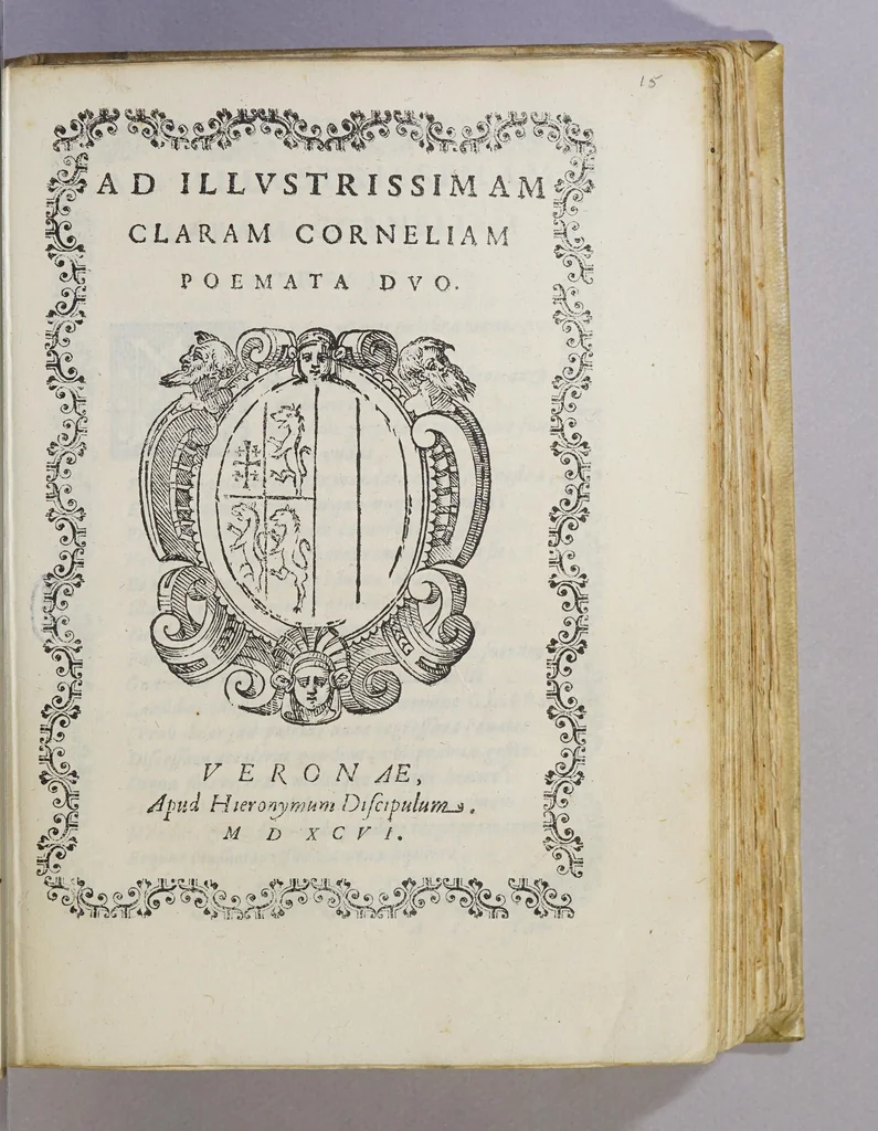An illustration from Ad illustrissimam Claram Corneliam : poemata duo., 1696, leaf 7