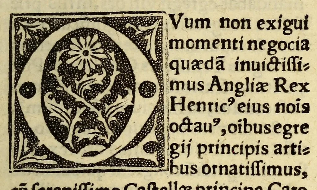 An illustration from Ad lectorem. Habes candide lector opusculum illud vere aureu[m] Thomæ Mori no[n] min[us] vtile q[uam] elega[n]s de optimo reipublic[a]e statu, deq[ue] noua insula Vtopia, iam iteru[m], sed multo correcti[us] q[uam] pri[us], hac enchiridij forma vt vides multo[rum] tu[m] senatoru[m] tu[m] alioru[m] grauissimoru[m] viro[rum] suasu æditu[m], quod sane tibi [a]edisce[n]dum no[n] modo in manib[us] quotidie habendu[m] ce[n]seo. : Cui quide[m] ab innumeris me[n]dis vndequaq[ue] purgatio p[rae]ter Erasmi annotatio[n]es ac Budæi ep[isto]lam: viroru[m] sane qui hoc sæculo nostro extra omnne[m] ingenij aleam positi sunt: addita est etia[m] ipsius Mori ep[isto]la eruditissima ., 1517, leaf 41