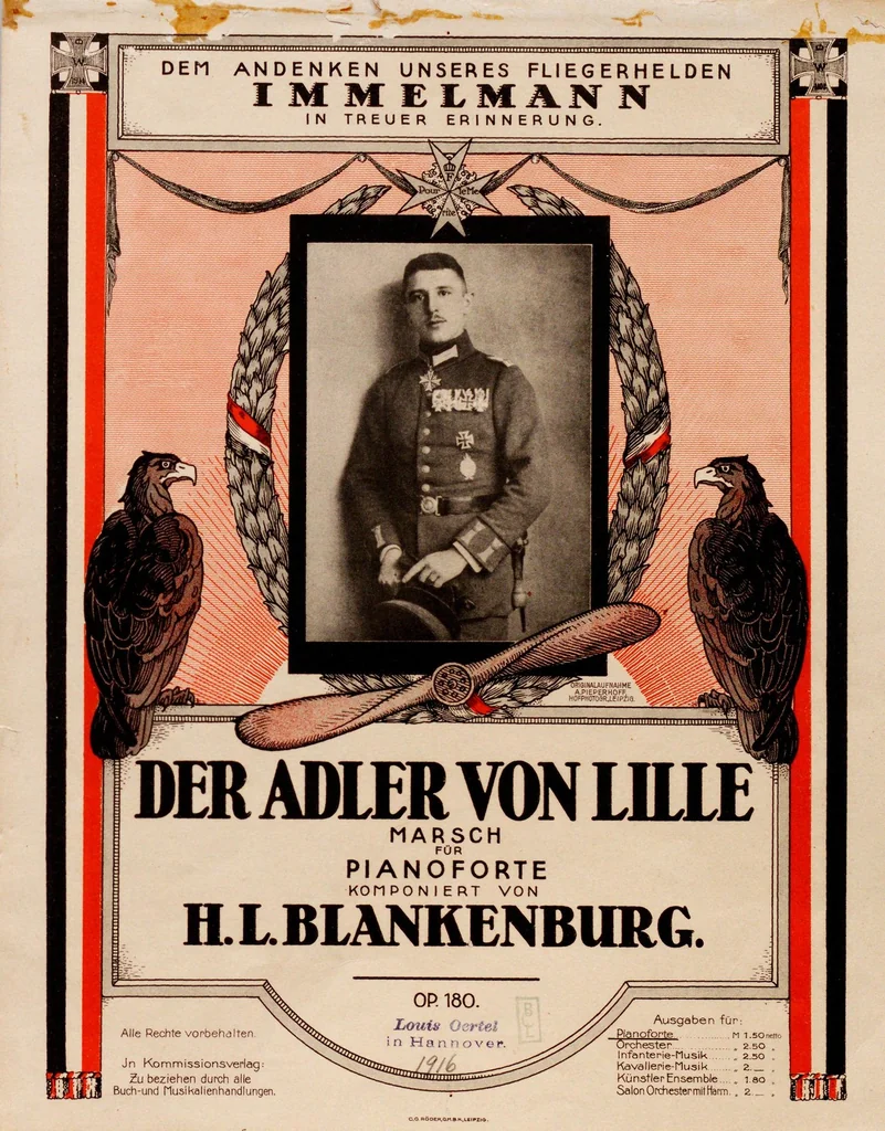 An illustration from Der Adler von Lille : Marsch für Pianoforte : Op. 180, 1916, leaf 1