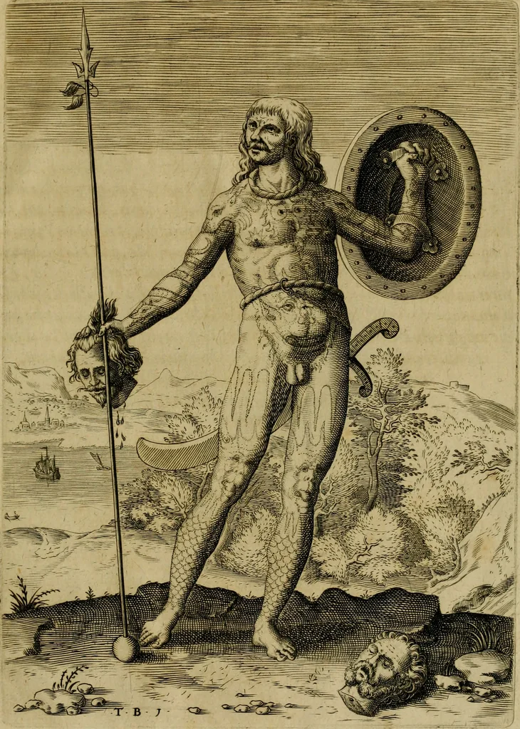 An illustration from Admiranda narratio fida tamen, de commodis et incolarvm ritibvs Virginiæ : nvper admodvm ab Anglis, qvi à Dn. Richardo Greinvile equestris ordinis viro eò in coloniam anno M.D. LXXXV. dedvcti svnt inventæ, svmtus faciente Dn. VValtero Raleigh equestris ordinis viro fodinarv stanni præfecto ex avctoritate serenissimæ reginæ Angliæ, 1590, leaf 110