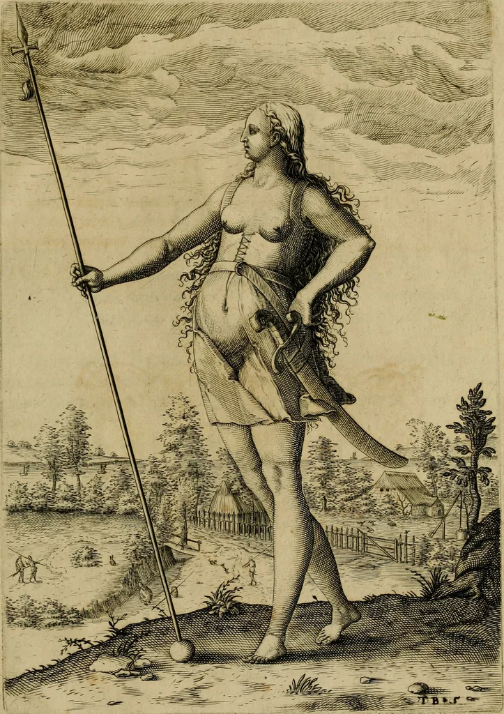 An illustration from Admiranda narratio fida tamen, de commodis et incolarvm ritibvs Virginiæ : nvper admodvm ab Anglis, qvi à Dn. Richardo Greinvile equestris ordinis viro eò in coloniam anno M.D. LXXXV. dedvcti svnt inventæ, svmtus faciente Dn. VValtero Raleigh equestris ordinis viro fodinarv stanni præfecto ex avctoritate serenissimæ reginæ Angliæ, 1590, leaf 126