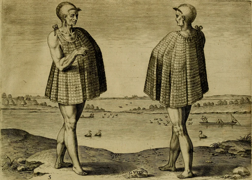 An illustration from Admiranda narratio fida tamen, de commodis et incolarvm ritibvs Virginiæ : nvper admodvm ab Anglis, qvi à Dn. Richardo Greinvile equestris ordinis viro eò in coloniam anno M.D. LXXXV. dedvcti svnt inventæ, svmtus faciente Dn. VValtero Raleigh equestris ordinis viro fodinarv stanni præfecto ex avctoritate serenissimæ reginæ Angliæ, 1590, leaf 56