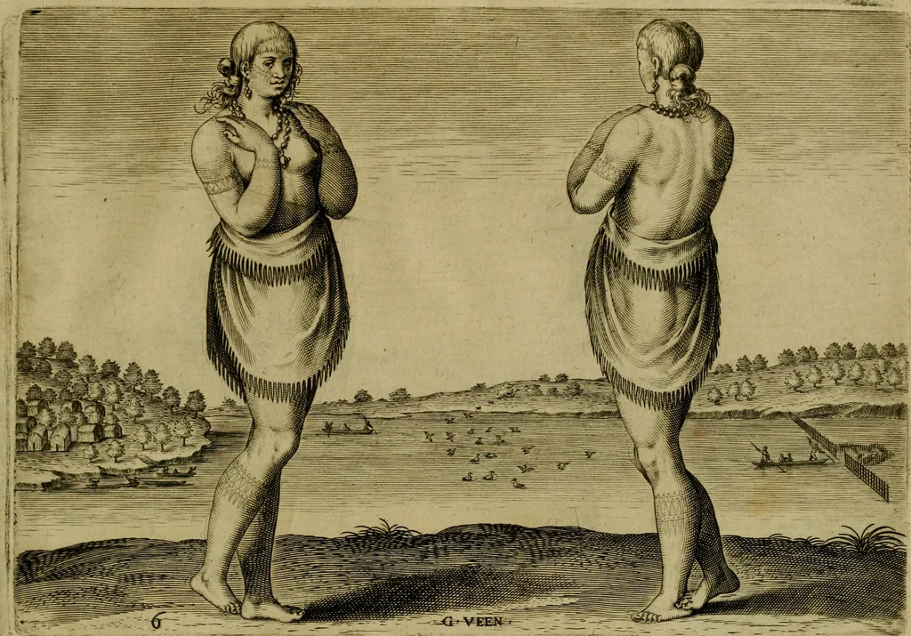 An illustration from Admiranda narratio fida tamen, de commodis et incolarvm ritibvs Virginiæ : nvper admodvm ab Anglis, qvi à Dn. Richardo Greinvile equestris ordinis viro eò in coloniam anno M.D. LXXXV. dedvcti svnt inventæ, svmtus faciente Dn. VValtero Raleigh equestris ordinis viro fodinarv stanni præfecto ex avctoritate serenissimæ reginæ Angliæ, 1590, leaf 58