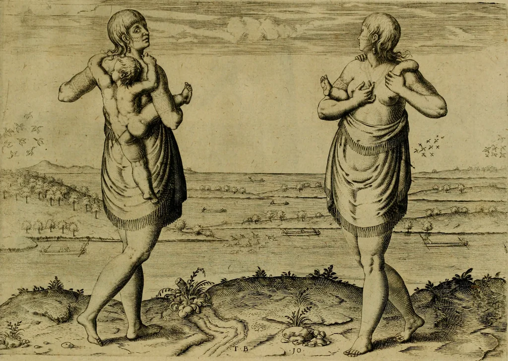 An illustration from Admiranda narratio fida tamen, de commodis et incolarvm ritibvs Virginiæ : nvper admodvm ab Anglis, qvi à Dn. Richardo Greinvile equestris ordinis viro eò in coloniam anno M.D. LXXXV. dedvcti svnt inventæ, svmtus faciente Dn. VValtero Raleigh equestris ordinis viro fodinarv stanni præfecto ex avctoritate serenissimæ reginæ Angliæ, 1590, leaf 66
