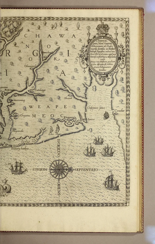 An illustration from Admiranda narratio fida tamen, de commodis et incolarum ritibus Virginiae, nuper admodum ab Anglis, qui à Dn. Richardo Greinvile equestris ordinis viro eò in coloniam anno M.D.LXXXV. : Deducti sunt inuentae, sumtus faciente Dn. VValtero Raleigh equestris ordinis viro fodinaru[m] stanni praefecto ex auctoritate serenissimae Reginae Angliae., 1608, leaf 53