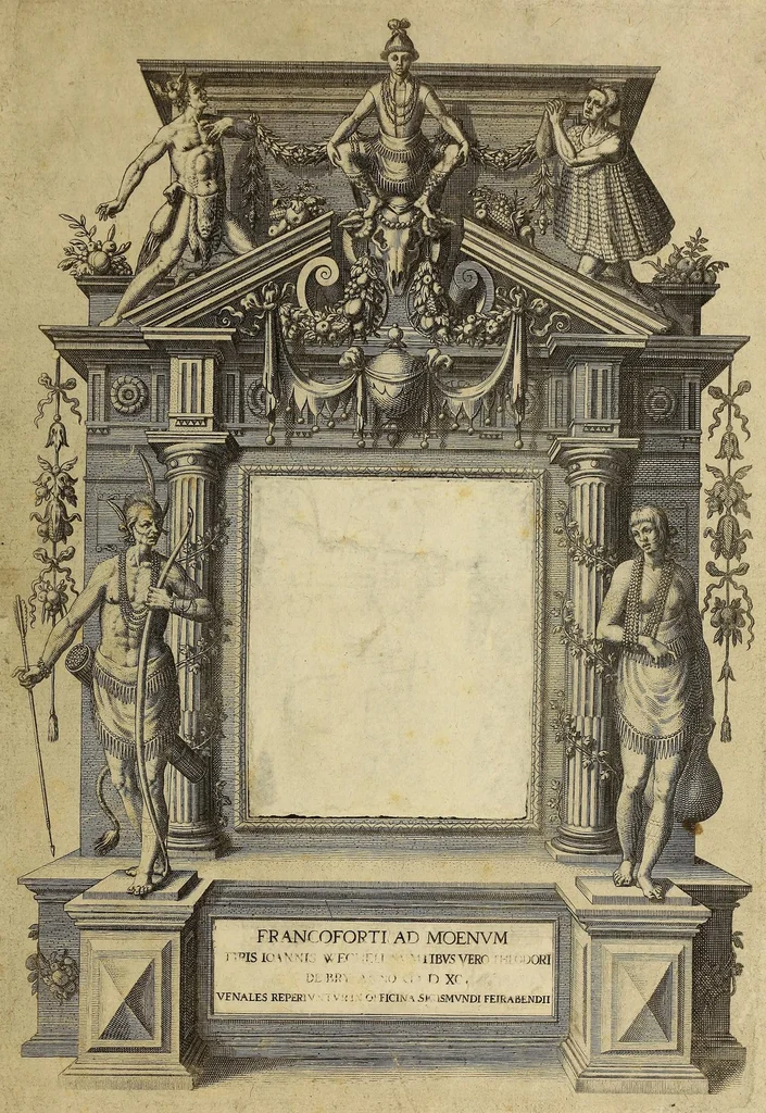 An illustration from Admiranda narratio fida tamen, de commodis et incolarum ritibus Virginiae, nuper admodum ab Anglis, qui à Dn. Richardo Greinvile equestris ordinis viro eò in coloniam anno M.D.LXXXV. : Deducti sunt inuentae, sumtus faciente Dn. VValtero Raleigh equestris ordinis viro fodinaru[m] stanni praefecto ex auctoritate serenissimae Reginae Angliae., 1608, leaf 9