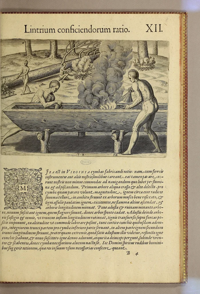 An illustration from Admiranda narratio fida tamen, de commodis et incolarum ritibus Virginiae, nuper admodum ab Anglis, qui à Dn. Richardo Greinvile equestris ordinis viro eò in coloniam anno M.D.LXXXV. : Deducti sunt inuentae, sumtus faciente Dn. VValtero Raleigh equestris ordinis viro fodinaru[m] stanni praefecto ex auctoritate serenissimae Reginae Angliae., 1590, leaf 73