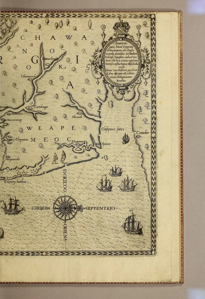 An illustration from Admiranda narratio fida tamen, de commodis et incolarum ritibus Virginiae, nuper admodum ab Anglis, qui à Dn. Richardo Greinvile equestris ordinis viro eò in coloniam anno M.D.LXXXV. : Deducti sunt inuentae, sumtus faciente Dn. VValtero Raleigh equestris ordinis viro fodinaru[m] stanni praefecto ex auctoritate serenissimae Reginae Angliae., 1590, leaf 51