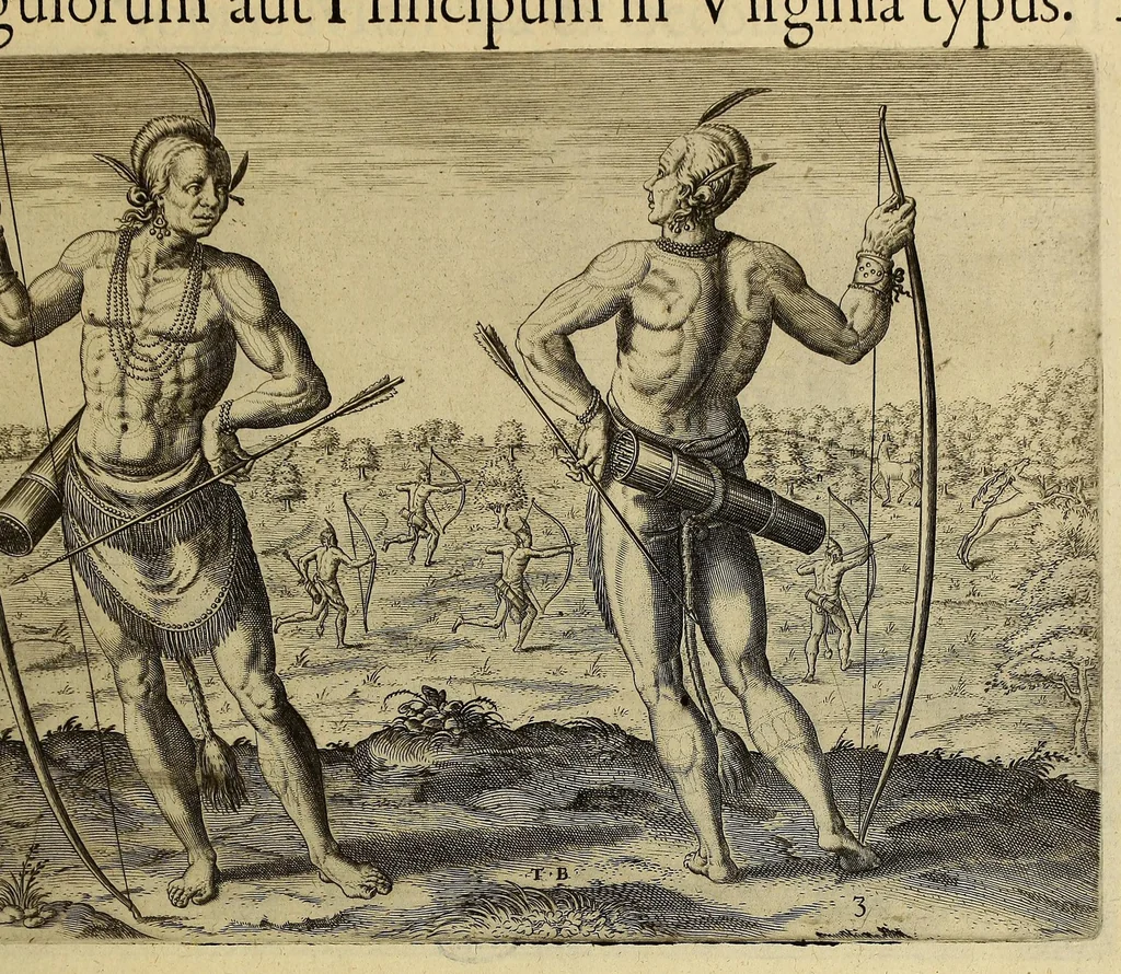An illustration from Admiranda narratio fida tamen, de commodis et incolarum ritibus Virginiae, nuper admodum ab Anglis, qui à Dn. Richardo Greinvile equestris ordinis viro eò in coloniam anno M.D.LXXXV. : Deducti sunt inuentae, sumtus faciente Dn. VValtero Raleigh equestris ordinis viro fodinaru[m] stanni praefecto ex auctoritate serenissimae Reginae Angliae., 1590, leaf 55