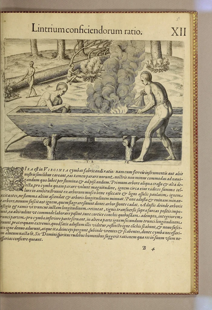 An illustration from Admiranda narratio fida tamen, de commodis et incolarum ritibus Virginiae, nuper admodum ab Anglis, qui à Dn. Richardo Greinvile equestris ordinis viro eò in coloniam anno M.D.LXXXV. : Deducti sunt inuentae, sumtus faciente Dn. VValtero Raleigh equestris ordinis viro fodinaru[m] stanni praefecto ex auctoritate serenissimae Reginae Angliae., 1590, leaf 73