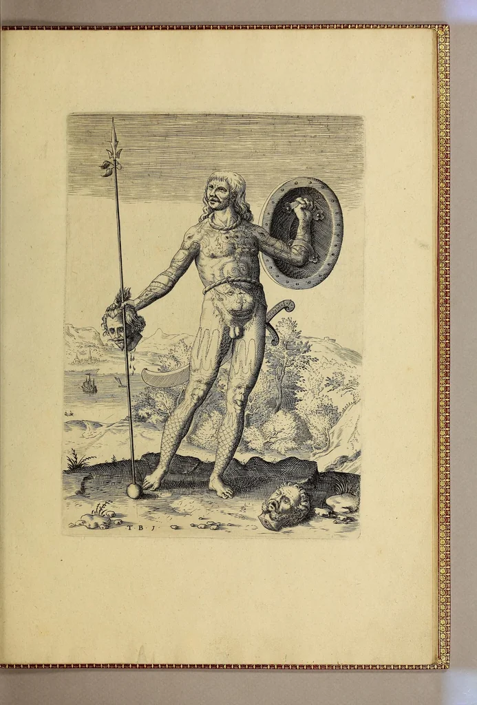 An illustration from Admiranda narratio fida tamen, de commodis et incolarum ritibus Virginiae, nuper admodum ab Anglis, qui à Dn. Richardo Greinvile equestris ordinis viro eò in coloniam anno M.D.LXXXV. : Deducti sunt inuentae, sumtus faciente Dn. VValtero Raleigh equestris ordinis viro fodinaru[m] stanni praefecto ex authoritate serenissimae Reginae Angliae., 1590, leaf 111