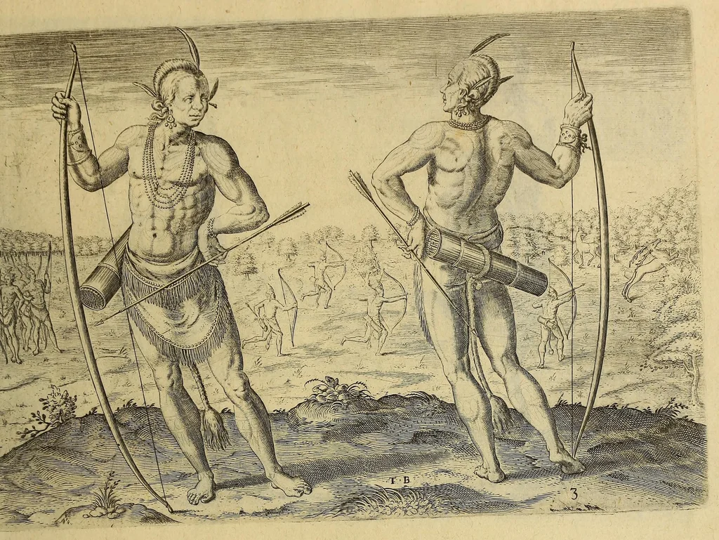 An illustration from Admiranda narratio fida tamen, de commodis et incolarum ritibus Virginiae, nuper admodum ab Anglis, qui à Dn. Richardo Greinvile equestris ordinis viro eò in coloniam anno M.D.LXXXV. : Deducti sunt inuentae, sumtus faciente Dn. VValtero Raleigh equestris ordinis viro fodinaru[m] stanni praefecto ex auctoritate serenissimae Reginae Angliae., 1608, leaf 57