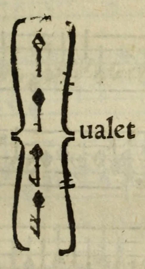 An illustration from Ad musicam practicam introductio : non modo praecepta, sed exempla quoque ad usum puerorum accommodata, quam brevissime continens, 1550, leaf 135