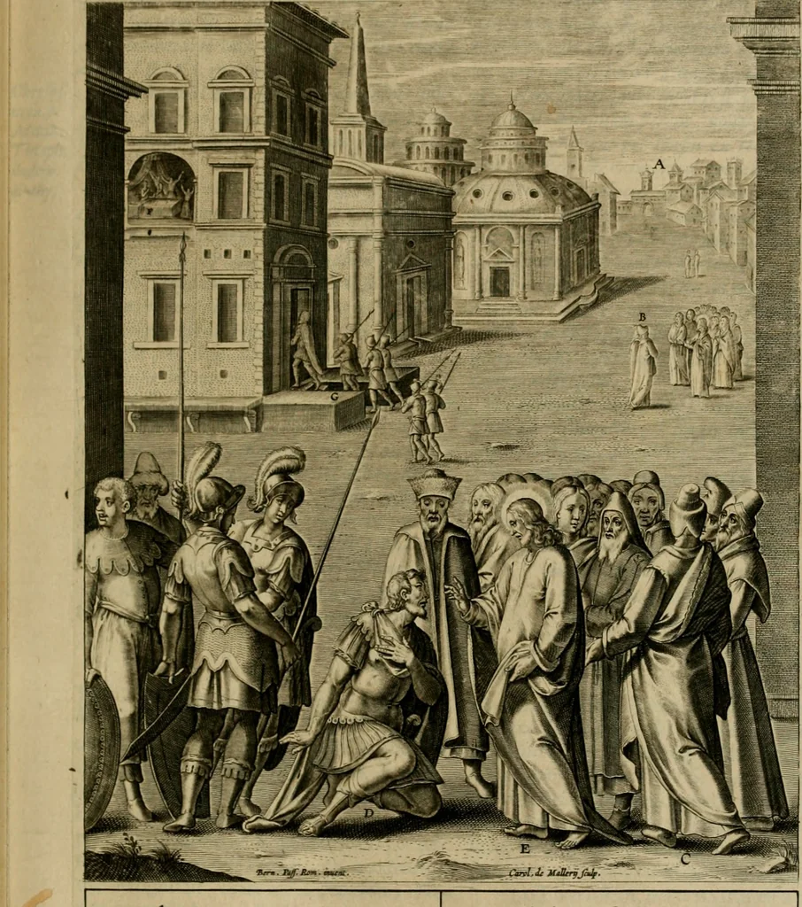 An illustration from Adnotationes et meditationes in Evangelia qvae in sacrosancto Missae sacrificio toto anno legvntur : cum Evangeliorvm concordantia historiae integritati sufficienti : accessit & index historiam ipsam euangelicam in ordinem temporis vitae Christi distribuens, 1595, leaf 100