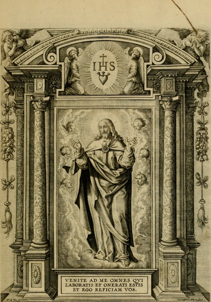 An illustration from Adnotationes et meditationes in Evangelia qvae in sacrosancto Missae sacrificio toto anno legvntur : cum Evangeliorvm concordantia historiae integritati sufficienti : accessit & index historiam ipsam euangelicam in ordinem temporis vitae Christi distribuens, 1595, leaf 12