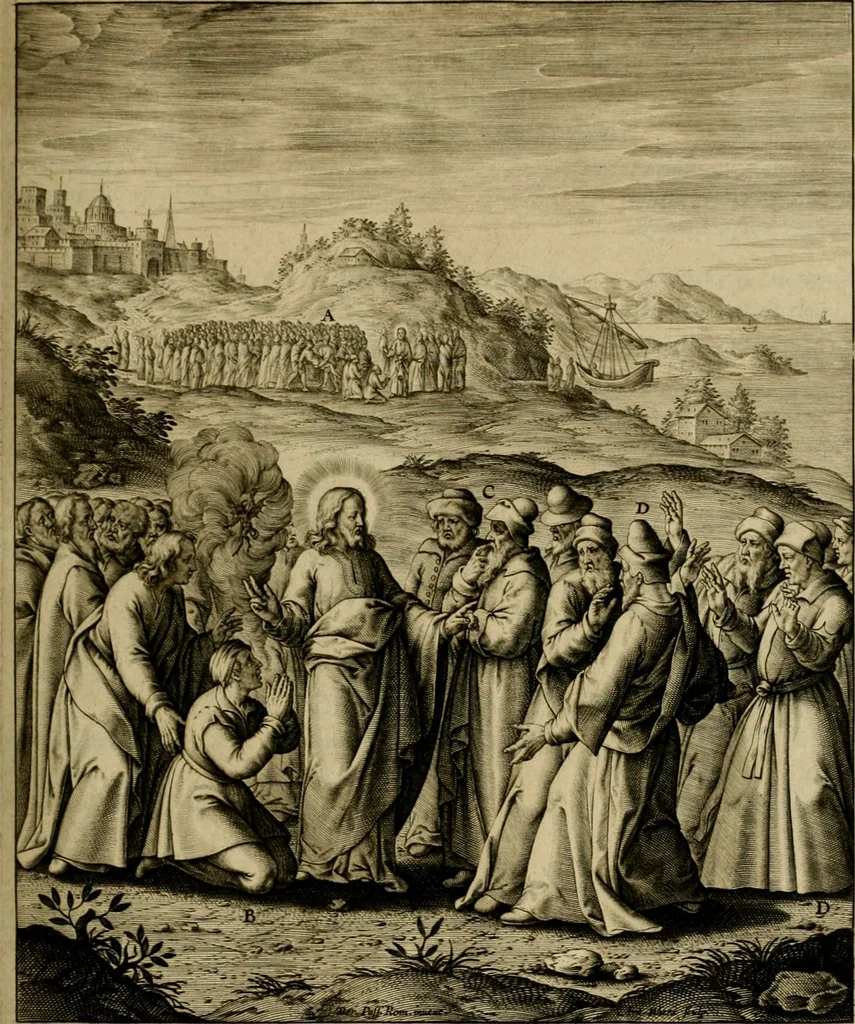 An illustration from Adnotationes et meditationes in Evangelia qvae in sacrosancto Missae sacrificio toto anno legvntur : cum Evangeliorvm concordantia historiae integritati sufficienti : accessit & index historiam ipsam euangelicam in ordinem temporis vitae Christi distribuens, 1595, leaf 244