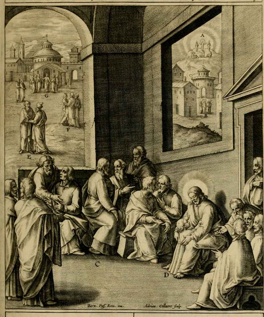 An illustration from Adnotationes et meditationes in Evangelia qvae in sacrosancto Missae sacrificio toto anno legvntur : cum Evangeliorvm concordantia historiae integritati sufficienti : accessit & index historiam ipsam euangelicam in ordinem temporis vitae Christi distribuens, 1595, leaf 256