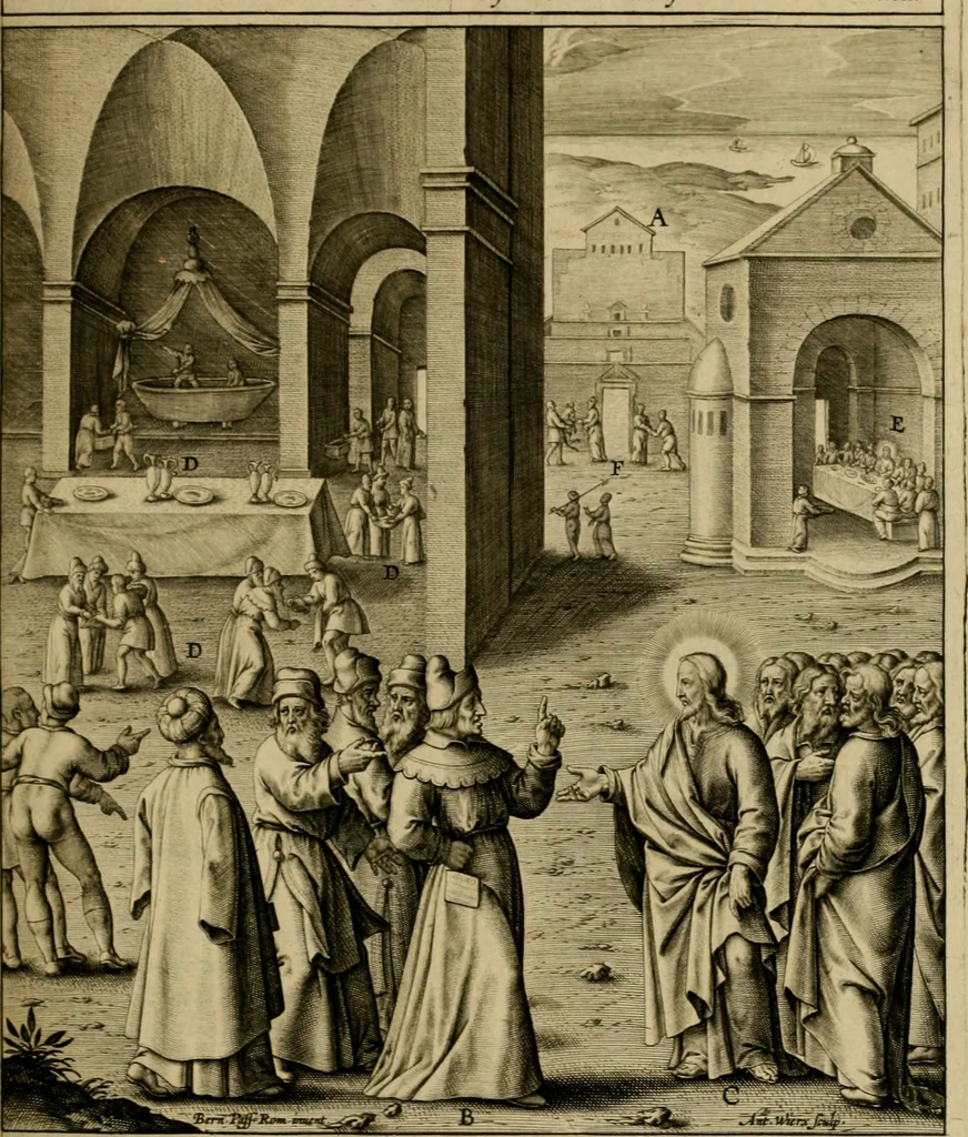 An illustration from Adnotationes et meditationes in Evangelia qvae in sacrosancto Missae sacrificio toto anno legvntur : cum Evangeliorvm concordantia historiae integritati sufficienti : accessit & index historiam ipsam euangelicam in ordinem temporis vitae Christi distribuens, 1595, leaf 262