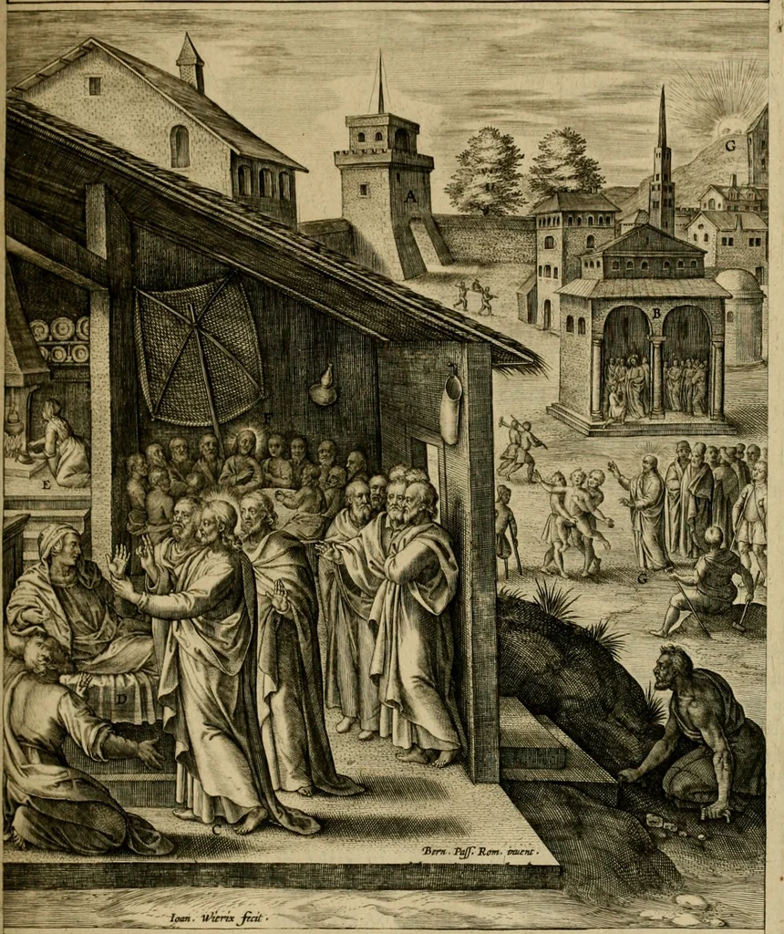 An illustration from Adnotationes et meditationes in Evangelia qvae in sacrosancto Missae sacrificio toto anno legvntur : cum Evangeliorvm concordantia historiae integritati sufficienti : accessit & index historiam ipsam euangelicam in ordinem temporis vitae Christi distribuens, 1595, leaf 268