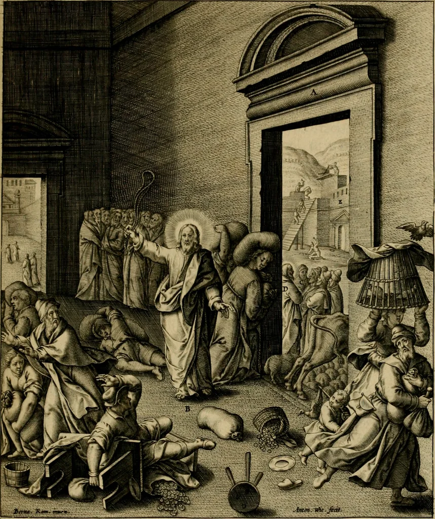 An illustration from Adnotationes et meditationes in Evangelia qvae in sacrosancto Missae sacrificio toto anno legvntur : cum Evangeliorvm concordantia historiae integritati sufficienti : accessit & index historiam ipsam euangelicam in ordinem temporis vitae Christi distribuens, 1595, leaf 298