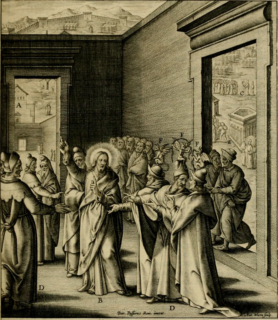 An illustration from Adnotationes et meditationes in Evangelia qvae in sacrosancto Missae sacrificio toto anno legvntur : cum Evangeliorvm concordantia historiae integritati sufficienti : accessit & index historiam ipsam euangelicam in ordinem temporis vitae Christi distribuens, 1595, leaf 302