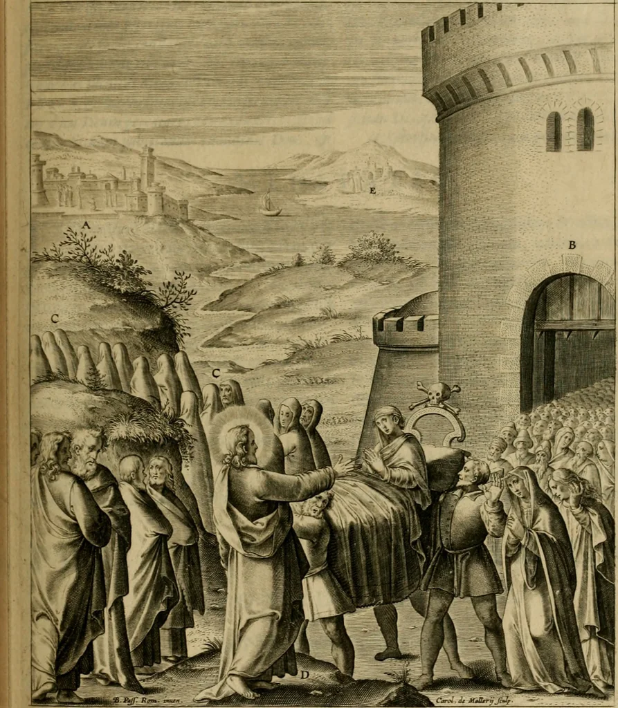 An illustration from Adnotationes et meditationes in Evangelia qvae in sacrosancto Missae sacrificio toto anno legvntur : cum Evangeliorvm concordantia historiae integritati sufficienti : accessit & index historiam ipsam euangelicam in ordinem temporis vitae Christi distribuens, 1595, leaf 310
