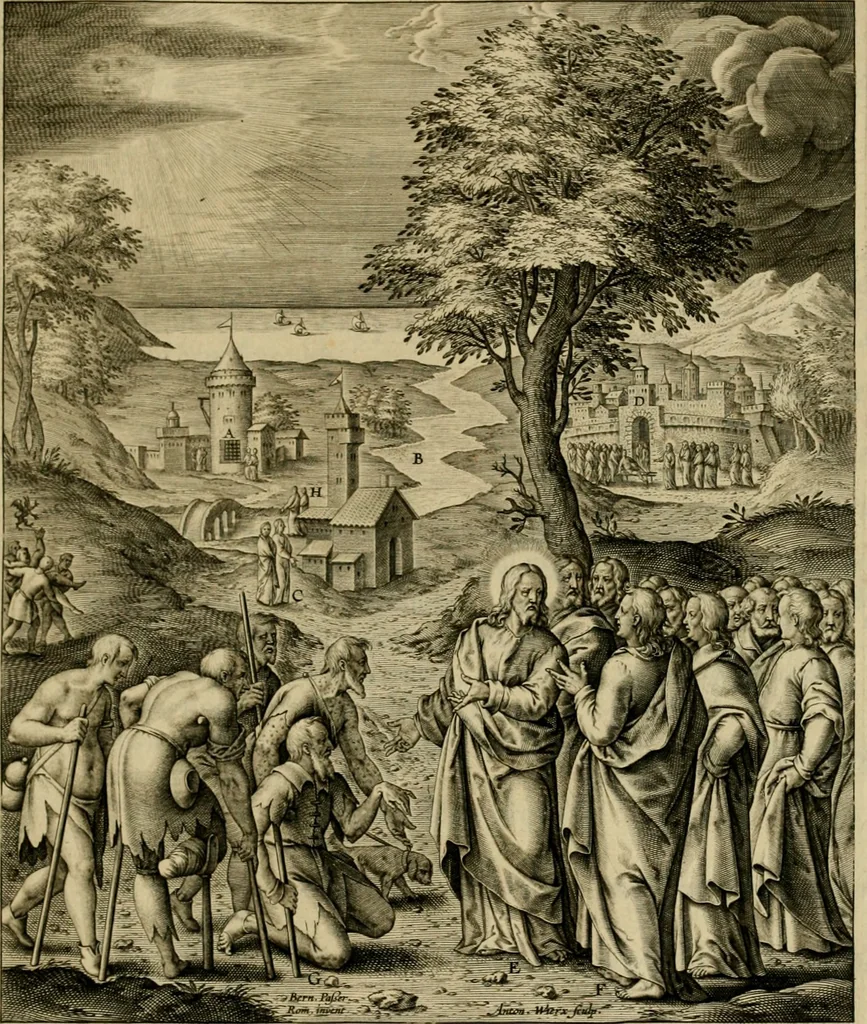 An illustration from Adnotationes et meditationes in Evangelia qvae in sacrosancto Missae sacrificio toto anno legvntur : cum Evangeliorvm concordantia historiae integritati sufficienti : accessit & index historiam ipsam euangelicam in ordinem temporis vitae Christi distribuens, 1595, leaf 32