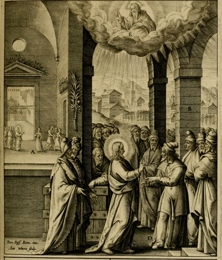 An illustration from Adnotationes et meditationes in Evangelia qvae in sacrosancto Missae sacrificio toto anno legvntur : cum Evangeliorvm concordantia historiae integritati sufficienti : accessit & index historiam ipsam euangelicam in ordinem temporis vitae Christi distribuens, 1595, leaf 328