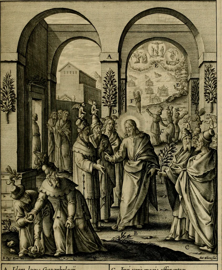 An illustration from Adnotationes et meditationes in Evangelia qvae in sacrosancto Missae sacrificio toto anno legvntur : cum Evangeliorvm concordantia historiae integritati sufficienti : accessit & index historiam ipsam euangelicam in ordinem temporis vitae Christi distribuens, 1595, leaf 332