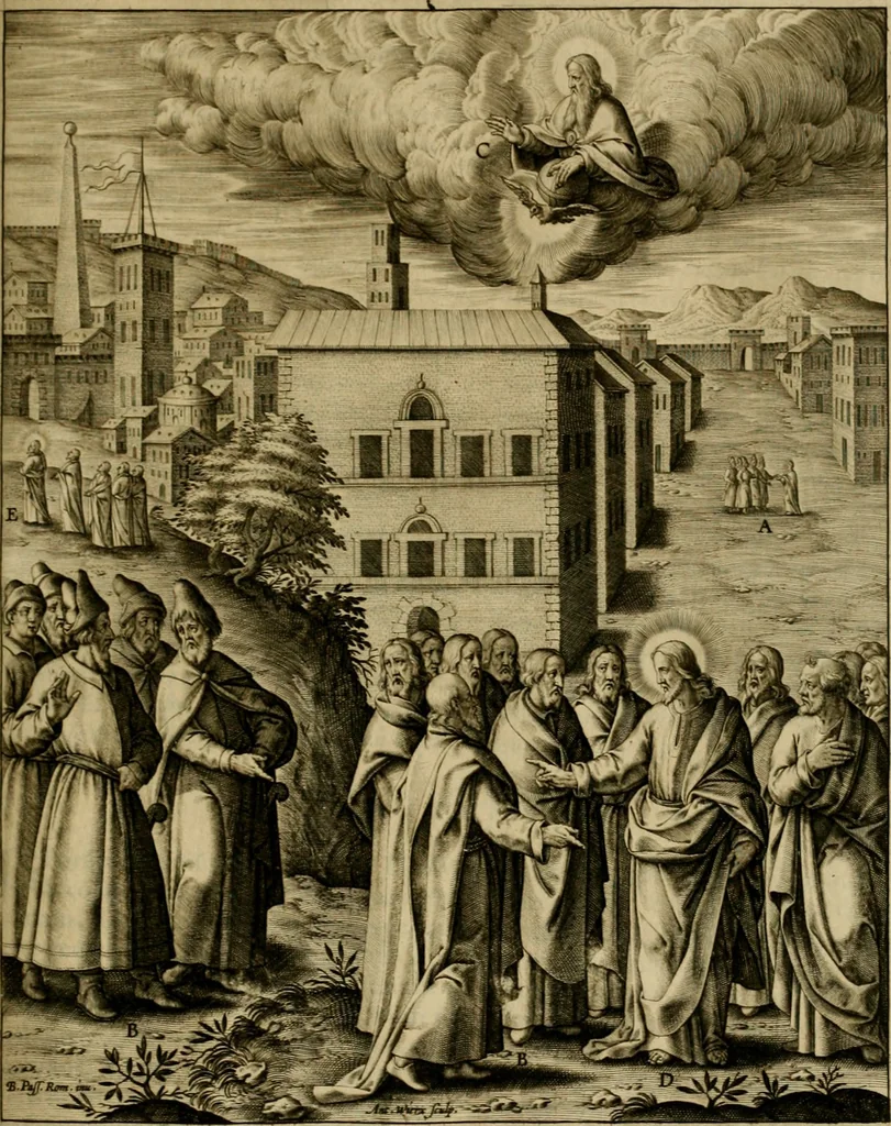 An illustration from Adnotationes et meditationes in Evangelia qvae in sacrosancto Missae sacrificio toto anno legvntur : cum Evangeliorvm concordantia historiae integritati sufficienti : accessit & index historiam ipsam euangelicam in ordinem temporis vitae Christi distribuens, 1595, leaf 384