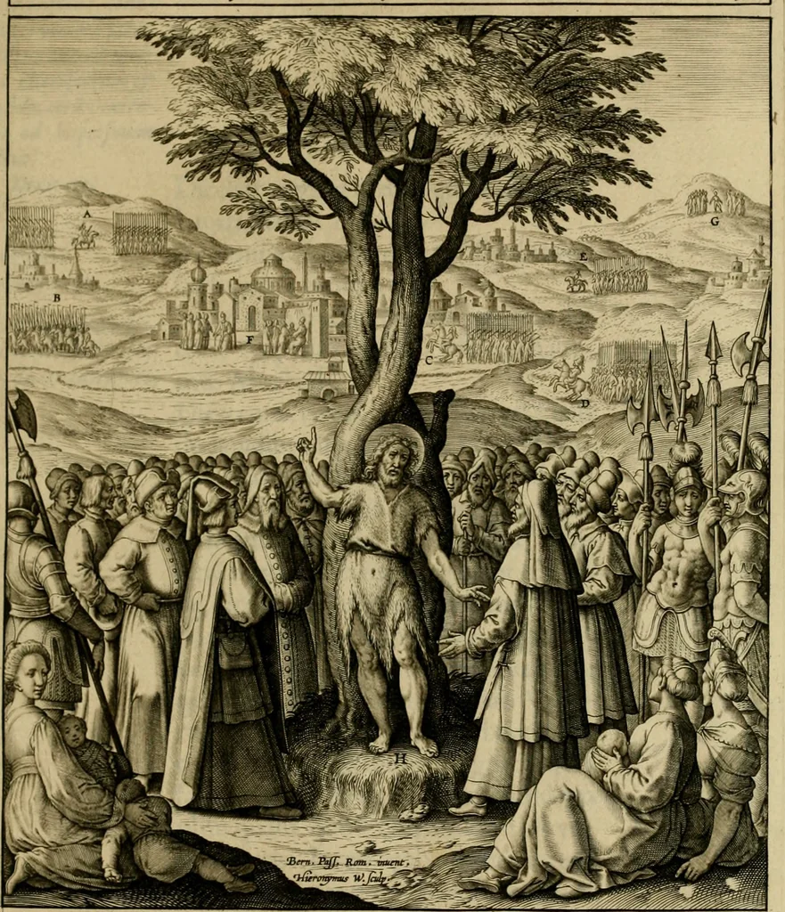 An illustration from Adnotationes et meditationes in Evangelia qvae in sacrosancto Missae sacrificio toto anno legvntur : cum Evangeliorvm concordantia historiae integritati sufficienti : accessit & index historiam ipsam euangelicam in ordinem temporis vitae Christi distribuens, 1595, leaf 40