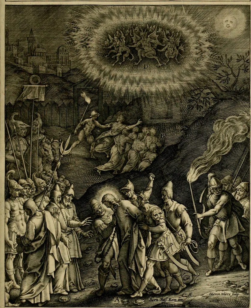 An illustration from Adnotationes et meditationes in Evangelia qvae in sacrosancto Missae sacrificio toto anno legvntur : cum Evangeliorvm concordantia historiae integritati sufficienti : accessit & index historiam ipsam euangelicam in ordinem temporis vitae Christi distribuens, 1595, leaf 434