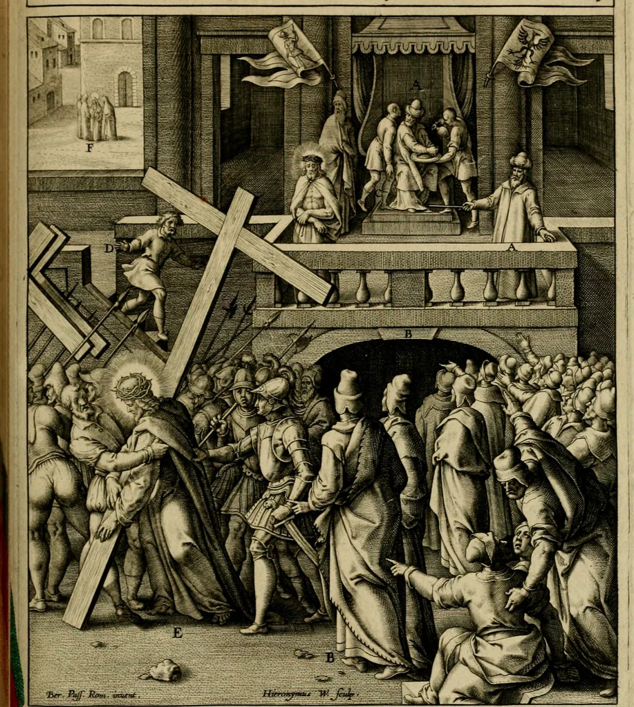 An illustration from Adnotationes et meditationes in Evangelia qvae in sacrosancto Missae sacrificio toto anno legvntur : cum Evangeliorvm concordantia historiae integritati sufficienti : accessit & index historiam ipsam euangelicam in ordinem temporis vitae Christi distribuens, 1595, leaf 524