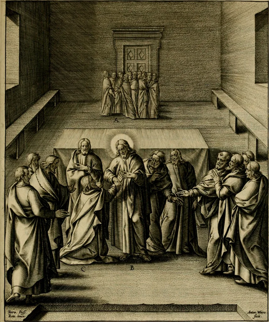 An illustration from Adnotationes et meditationes in Evangelia qvae in sacrosancto Missae sacrificio toto anno legvntur : cum Evangeliorvm concordantia historiae integritati sufficienti : accessit & index historiam ipsam euangelicam in ordinem temporis vitae Christi distribuens, 1595, leaf 672
