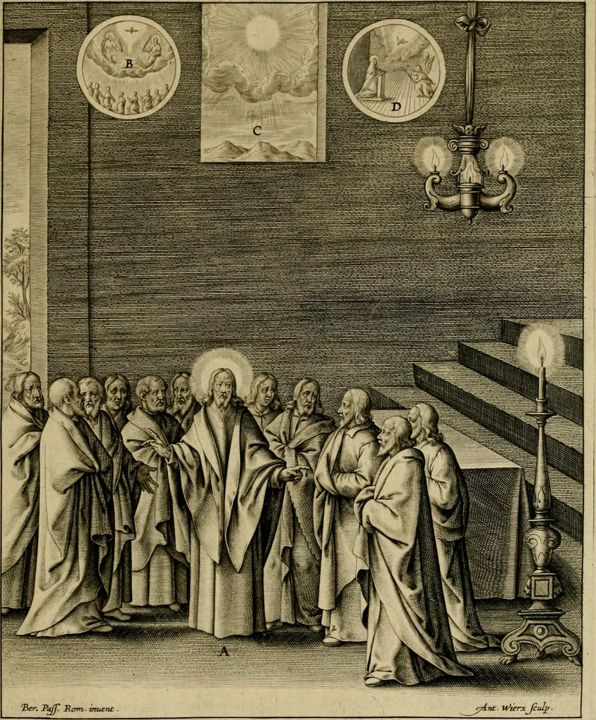 An illustration from Adnotationes et meditationes in Evangelia qvae in sacrosancto Missae sacrificio toto anno legvntur : cum Evangeliorvm concordantia historiae integritati sufficienti : accessit & index historiam ipsam euangelicam in ordinem temporis vitae Christi distribuens, 1595, leaf 708