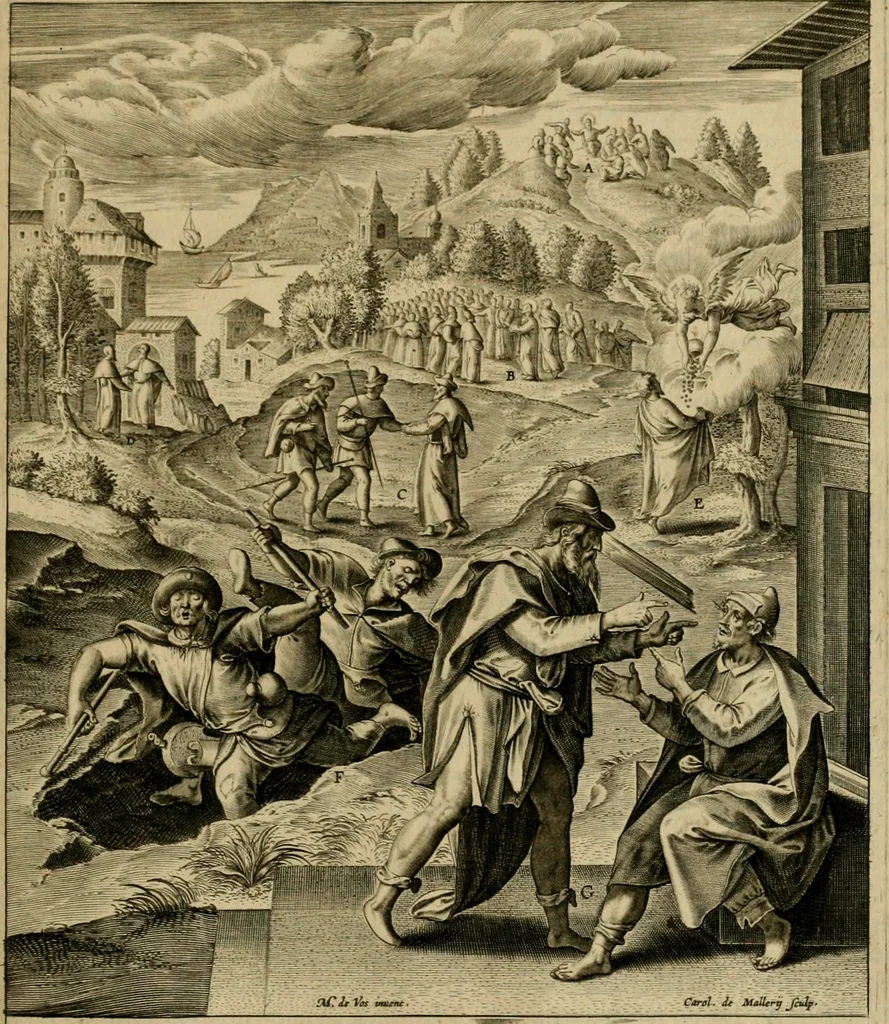 An illustration from Adnotationes et meditationes in Evangelia qvae in sacrosancto Missae sacrificio toto anno legvntur : cum Evangeliorvm concordantia historiae integritati sufficienti : accessit & index historiam ipsam euangelicam in ordinem temporis vitae Christi distribuens, 1595, leaf 736