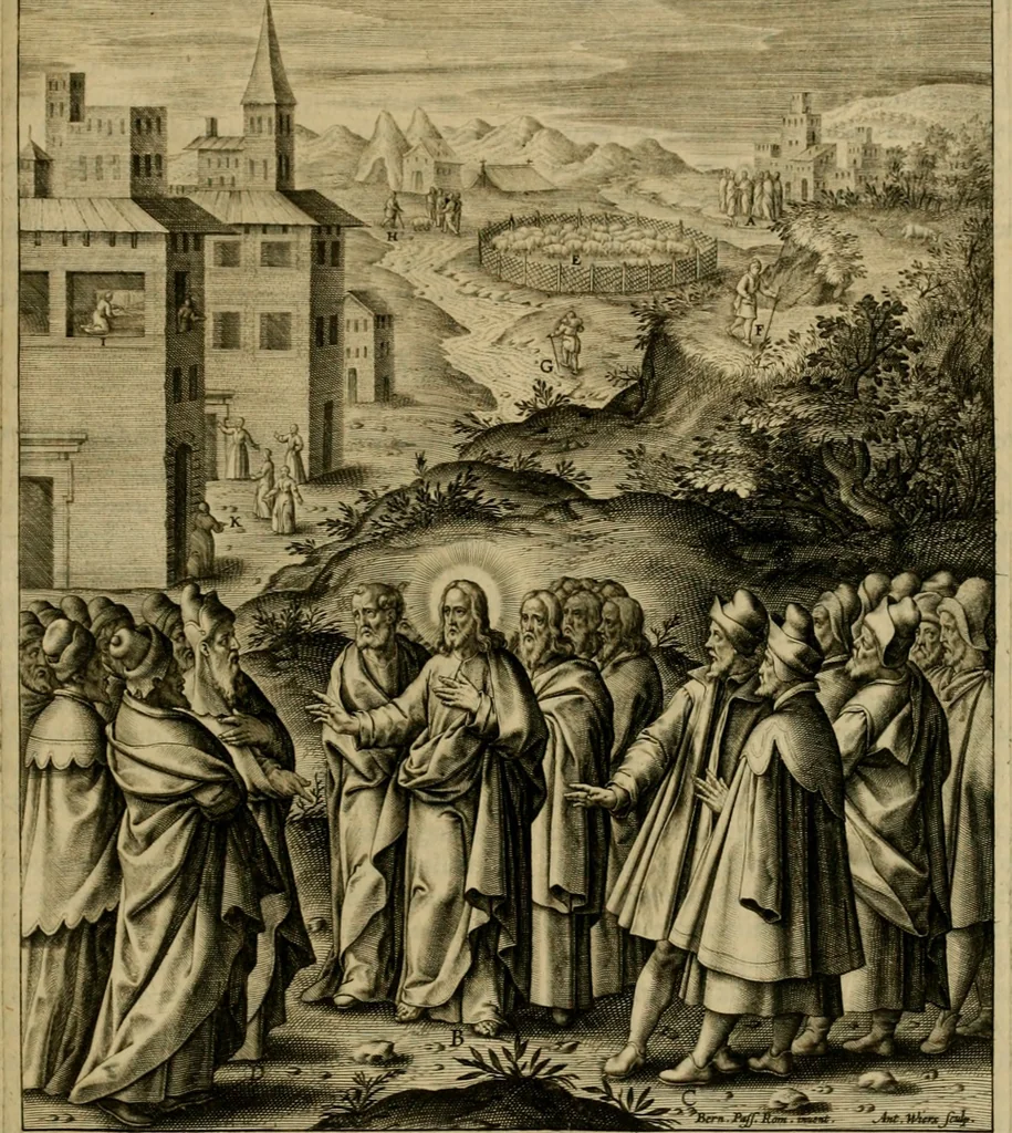 An illustration from Adnotationes et meditationes in Evangelia qvae in sacrosancto Missae sacrificio toto anno legvntur : cum Evangeliorvm concordantia historiae integritati sufficienti : accessit & index historiam ipsam euangelicam in ordinem temporis vitae Christi distribuens, 1595, leaf 746