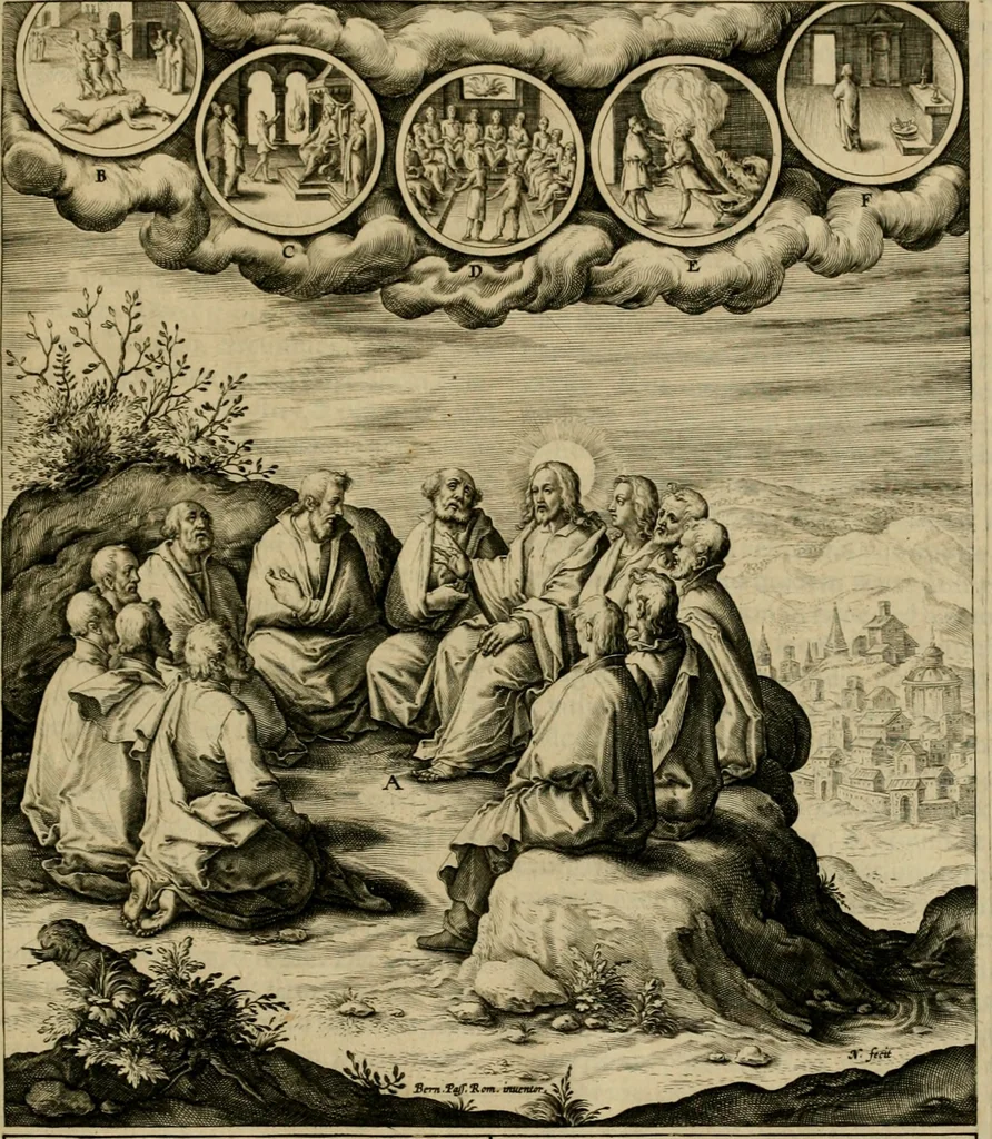An illustration from Adnotationes et meditationes in Evangelia qvae in sacrosancto Missae sacrificio toto anno legvntur : cum Evangeliorvm concordantia historiae integritati sufficienti : accessit & index historiam ipsam euangelicam in ordinem temporis vitae Christi distribuens, 1595, leaf 758
