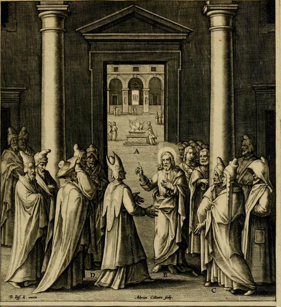 An illustration from Adnotationes et meditationes in Evangelia qvae in sacrosancto Missae sacrificio toto anno legvntur : cum Evangeliorvm concordantia historiae integritati sufficienti : accessit & index historiam ipsam euangelicam in ordinem temporis vitae Christi distribuens, 1595, leaf 802