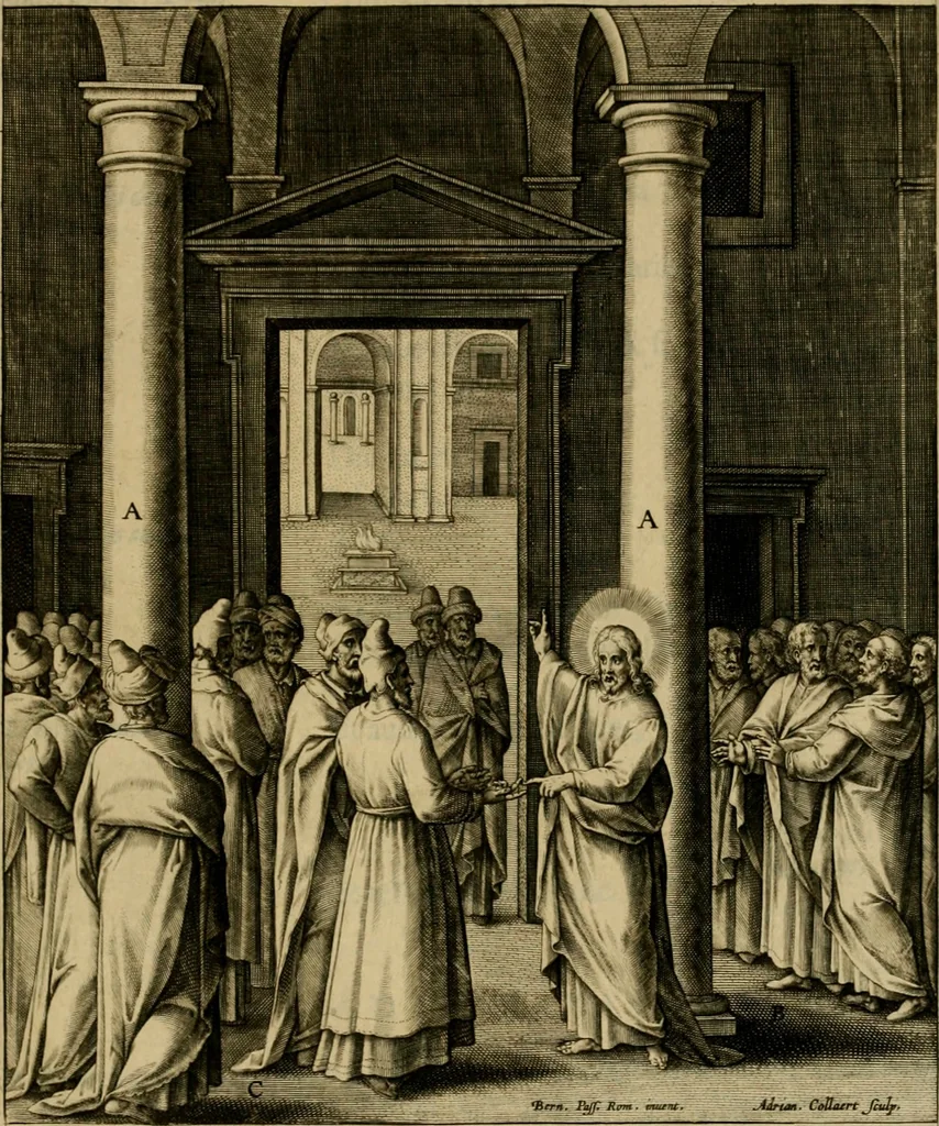 An illustration from Adnotationes et meditationes in Evangelia qvae in sacrosancto Missae sacrificio toto anno legvntur : cum Evangeliorvm concordantia historiae integritati sufficienti : accessit & index historiam ipsam euangelicam in ordinem temporis vitae Christi distribuens, 1595, leaf 832