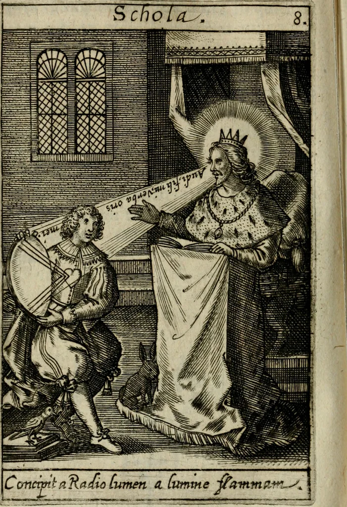 An illustration from Adolescens academicus sub institutione Salomonis, 1633, leaf 195