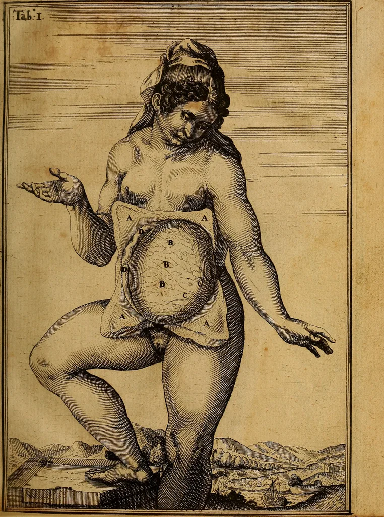 An illustration from Adriani Spigelii Brvxellensis Eqvitis D. Marci ... De formato foetv : liber singularis Æneis figvris exornatvs, epistolæ dvæ anatomicæ, tractatvs de arthritide : opera posthvma studio Liberalis Cremae tarvisini philosoph. & medicinæ doctoris edita, 1631, leaf 54