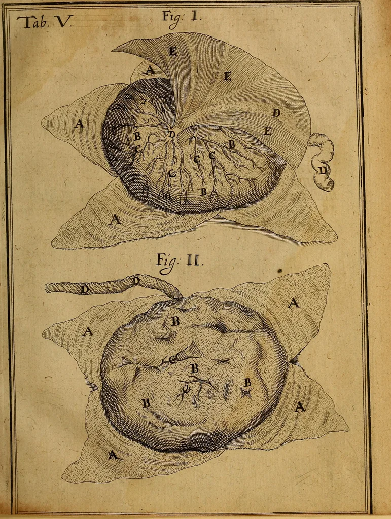 An illustration from Adriani Spigelii Brvxellensis Eqvitis D. Marci ... De formato foetv : liber singularis Æneis figvris exornatvs, epistolæ dvæ anatomicæ, tractatvs de arthritide : opera posthvma studio Liberalis Cremae tarvisini philosoph. & medicinæ doctoris edita, 1631, leaf 60