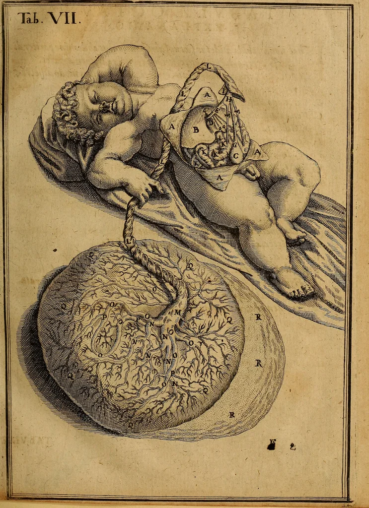 An illustration from Adriani Spigelii Brvxellensis Eqvitis D. Marci ... De formato foetv : liber singularis Æneis figvris exornatvs, epistolæ dvæ anatomicæ, tractatvs de arthritide : opera posthvma studio Liberalis Cremae tarvisini philosoph. & medicinæ doctoris edita, 1631, leaf 66