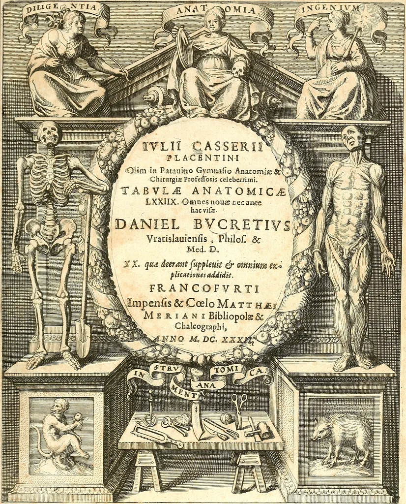 An illustration from Adriani Spigelii ... De humani corporis fabrica libri decem, tabulis XCIIX aeri incisis elegantissimis, nec antehac visis exornati. Serenissimo Ioanni Cornelio Venetiarum duci dicati : opus posthumum : Daniel Bucretius Vratislaviensis Philos. & Medic. D, 1632, leaf 430