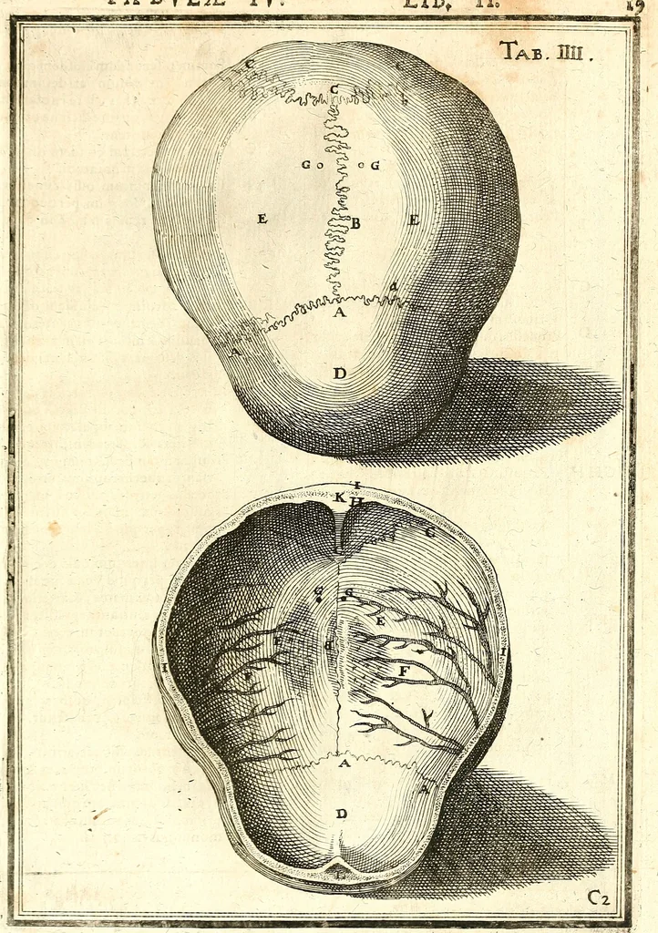 An illustration from Adriani Spigelii ... De humani corporis fabrica libri decem, tabulis XCIIX aeri incisis elegantissimis, nec antehac visis exornati. Serenissimo Ioanni Cornelio Venetiarum duci dicati : opus posthumum : Daniel Bucretius Vratislaviensis Philos. & Medic. D, 1632, leaf 448