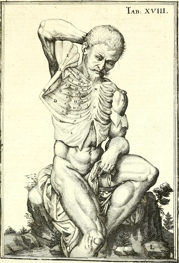 An illustration from Adriani Spigelii ... De humani corporis fabrica libri decem, tabulis XCIIX aeri incisis elegantissimis, nec antehac visis exornati. Serenissimo Ioanni Cornelio Venetiarum duci dicati : opus posthumum : Daniel Bucretius Vratislaviensis Philos. & Medic. D, 1632, leaf 510